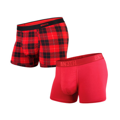 SALE【BN3TH】WEEKDAY TRUNKS SOLID×PRINT 2PK CRIMSON FIRESIDE-PLAID RED